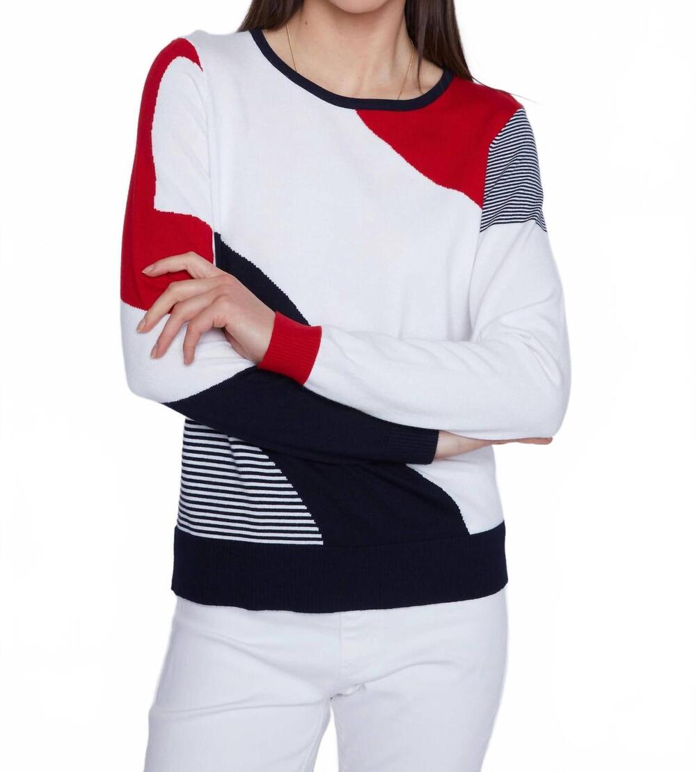 NEW ALISON SHERI colour block sweater in red/blue